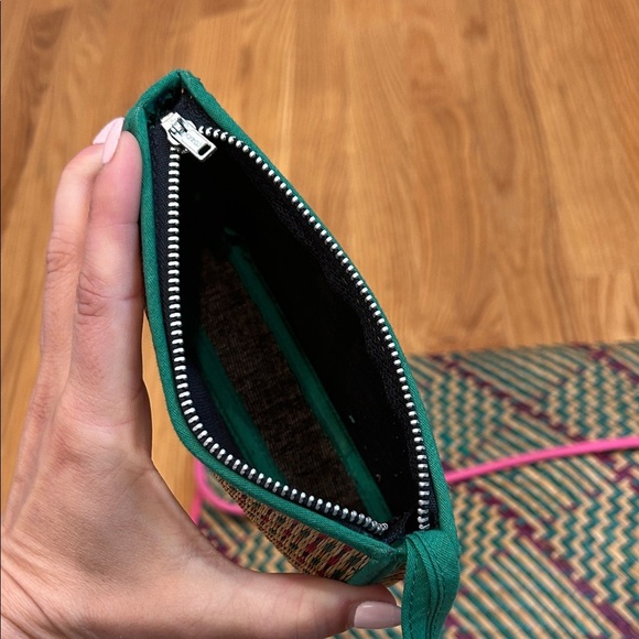 vintage mayan Woven wicker Clutch and Wallet Set Pink Trim purple green bundle - Picture 5 of 13